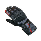 Leather and textile motorcycle gloves with smartphone touch feature, waterproof, breathable, and protective design, ideal for box-fitness.